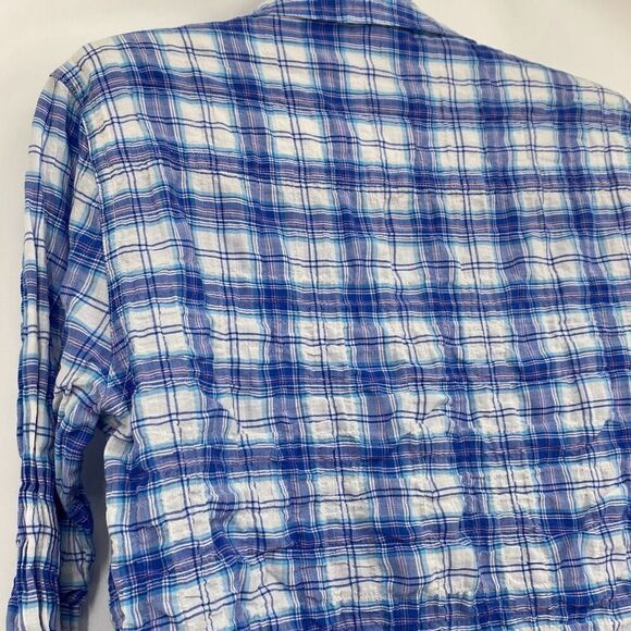 J. McLaughlin Lois Textured Crinkle Cotton Plaid Pastel Cool Crisp Button Down S - Picture 8 of 12
